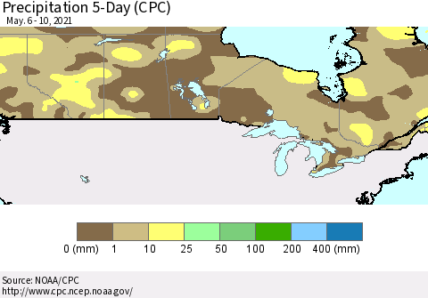 Canada Precipitation 5-Day (CPC) Thematic Map For 5/6/2021 - 5/10/2021