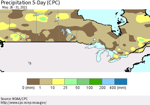 Canada Precipitation 5-Day (CPC) Thematic Map For 5/26/2021 - 5/31/2021