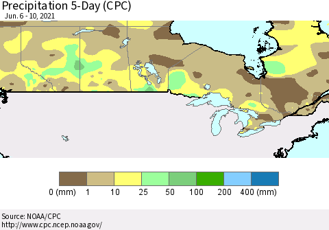 Canada Precipitation 5-Day (CPC) Thematic Map For 6/6/2021 - 6/10/2021