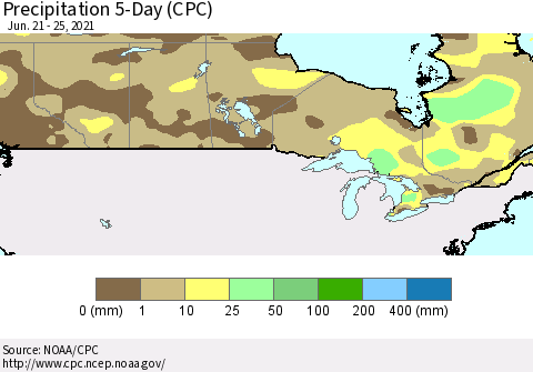 Canada Precipitation 5-Day (CPC) Thematic Map For 6/21/2021 - 6/25/2021