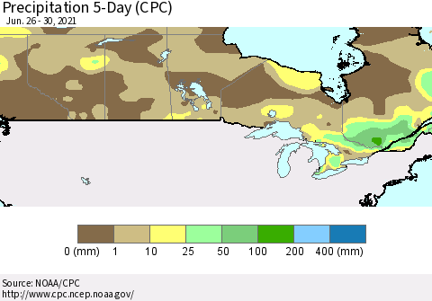 Canada Precipitation 5-Day (CPC) Thematic Map For 6/26/2021 - 6/30/2021