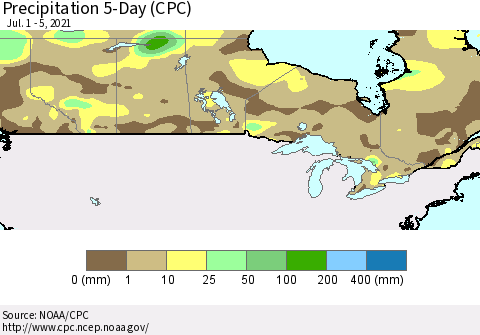 Canada Precipitation 5-Day (CPC) Thematic Map For 7/1/2021 - 7/5/2021