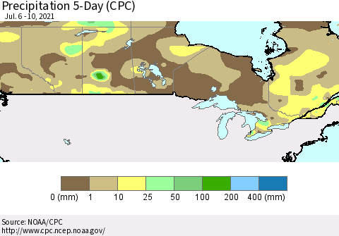 Canada Precipitation 5-Day (CPC) Thematic Map For 7/6/2021 - 7/10/2021