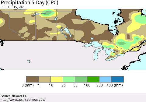 Canada Precipitation 5-Day (CPC) Thematic Map For 7/11/2021 - 7/15/2021