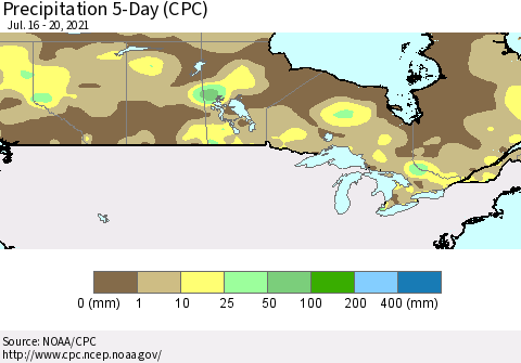 Canada Precipitation 5-Day (CPC) Thematic Map For 7/16/2021 - 7/20/2021