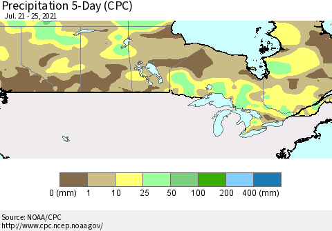 Canada Precipitation 5-Day (CPC) Thematic Map For 7/21/2021 - 7/25/2021