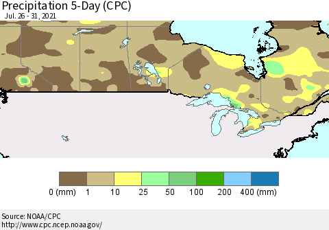 Canada Precipitation 5-Day (CPC) Thematic Map For 7/26/2021 - 7/31/2021