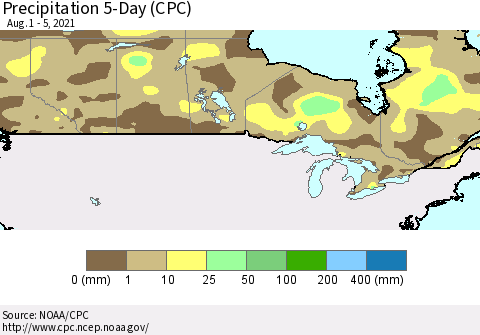 Canada Precipitation 5-Day (CPC) Thematic Map For 8/1/2021 - 8/5/2021