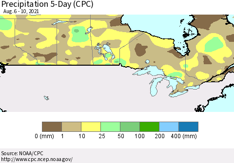 Canada Precipitation 5-Day (CPC) Thematic Map For 8/6/2021 - 8/10/2021