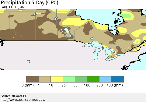 Canada Precipitation 5-Day (CPC) Thematic Map For 8/11/2021 - 8/15/2021