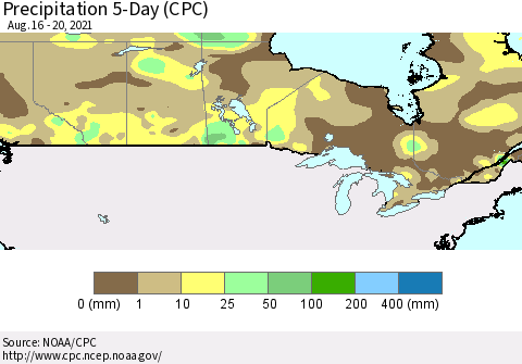 Canada Precipitation 5-Day (CPC) Thematic Map For 8/16/2021 - 8/20/2021