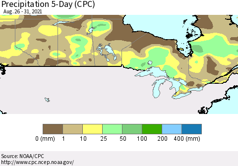 Canada Precipitation 5-Day (CPC) Thematic Map For 8/26/2021 - 8/31/2021