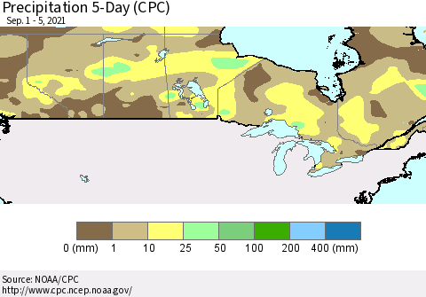 Canada Precipitation 5-Day (CPC) Thematic Map For 9/1/2021 - 9/5/2021
