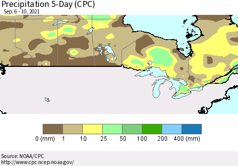 Canada Precipitation 5-Day (CPC) Thematic Map For 9/6/2021 - 9/10/2021