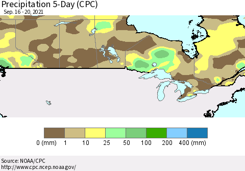Canada Precipitation 5-Day (CPC) Thematic Map For 9/16/2021 - 9/20/2021