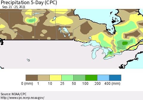 Canada Precipitation 5-Day (CPC) Thematic Map For 9/21/2021 - 9/25/2021