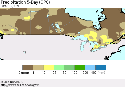 Canada Precipitation 5-Day (CPC) Thematic Map For 10/1/2021 - 10/5/2021