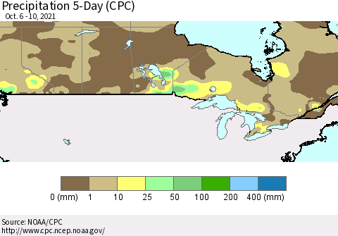 Canada Precipitation 5-Day (CPC) Thematic Map For 10/6/2021 - 10/10/2021