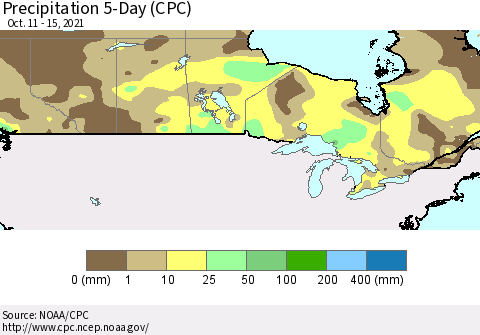 Canada Precipitation 5-Day (CPC) Thematic Map For 10/11/2021 - 10/15/2021