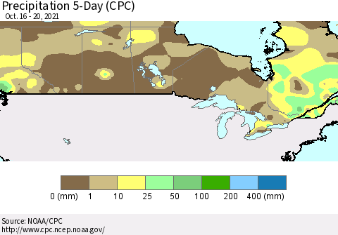 Canada Precipitation 5-Day (CPC) Thematic Map For 10/16/2021 - 10/20/2021