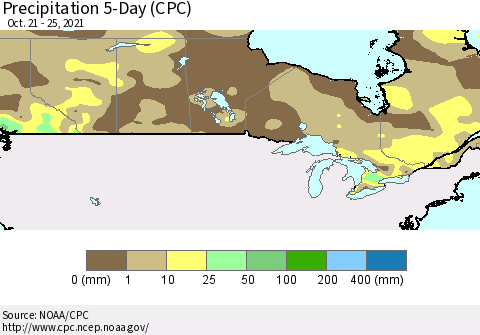 Canada Precipitation 5-Day (CPC) Thematic Map For 10/21/2021 - 10/25/2021