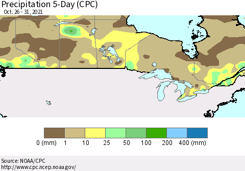 Canada Precipitation 5-Day (CPC) Thematic Map For 10/26/2021 - 10/31/2021