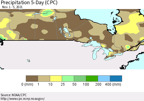 Canada Precipitation 5-Day (CPC) Thematic Map For 11/1/2021 - 11/5/2021