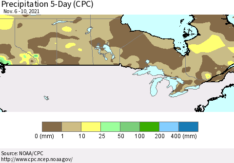Canada Precipitation 5-Day (CPC) Thematic Map For 11/6/2021 - 11/10/2021