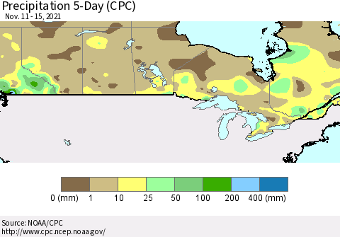 Canada Precipitation 5-Day (CPC) Thematic Map For 11/11/2021 - 11/15/2021