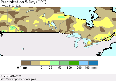 Canada Precipitation 5-Day (CPC) Thematic Map For 11/16/2021 - 11/20/2021
