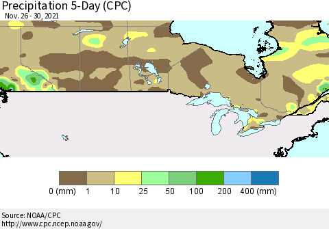 Canada Precipitation 5-Day (CPC) Thematic Map For 11/26/2021 - 11/30/2021