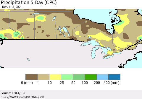 Canada Precipitation 5-Day (CPC) Thematic Map For 12/1/2021 - 12/5/2021