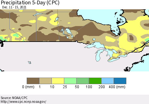 Canada Precipitation 5-Day (CPC) Thematic Map For 12/11/2021 - 12/15/2021