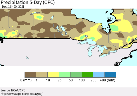 Canada Precipitation 5-Day (CPC) Thematic Map For 12/16/2021 - 12/20/2021