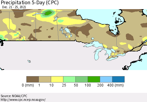 Canada Precipitation 5-Day (CPC) Thematic Map For 12/21/2021 - 12/25/2021