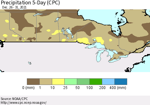 Canada Precipitation 5-Day (CPC) Thematic Map For 12/26/2021 - 12/31/2021