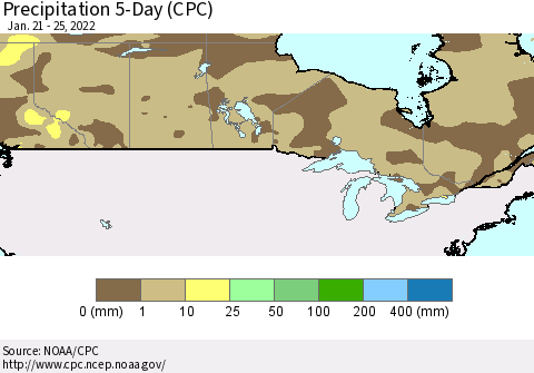 Canada Precipitation 5-Day (CPC) Thematic Map For 1/21/2022 - 1/25/2022