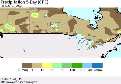 Canada Precipitation 5-Day (CPC) Thematic Map For 1/26/2022 - 1/31/2022