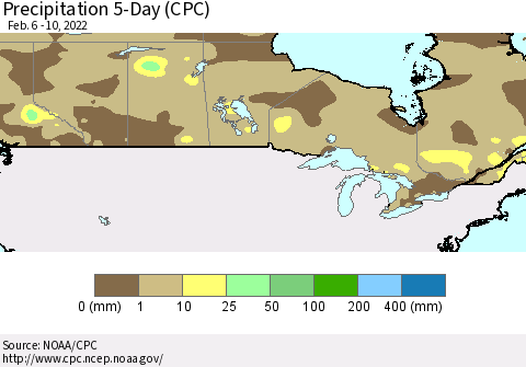 Canada Precipitation 5-Day (CPC) Thematic Map For 2/6/2022 - 2/10/2022