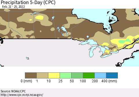 Canada Precipitation 5-Day (CPC) Thematic Map For 2/21/2022 - 2/25/2022