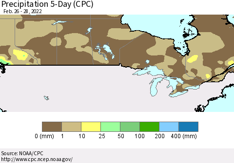 Canada Precipitation 5-Day (CPC) Thematic Map For 2/26/2022 - 2/28/2022
