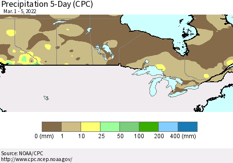 Canada Precipitation 5-Day (CPC) Thematic Map For 3/1/2022 - 3/5/2022