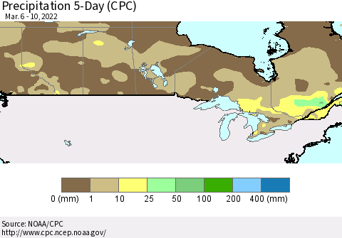 Canada Precipitation 5-Day (CPC) Thematic Map For 3/6/2022 - 3/10/2022