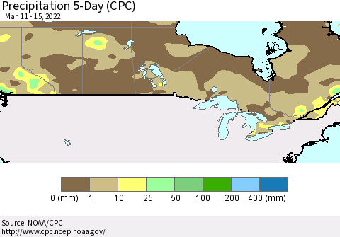 Canada Precipitation 5-Day (CPC) Thematic Map For 3/11/2022 - 3/15/2022