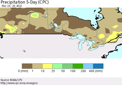 Canada Precipitation 5-Day (CPC) Thematic Map For 3/16/2022 - 3/20/2022