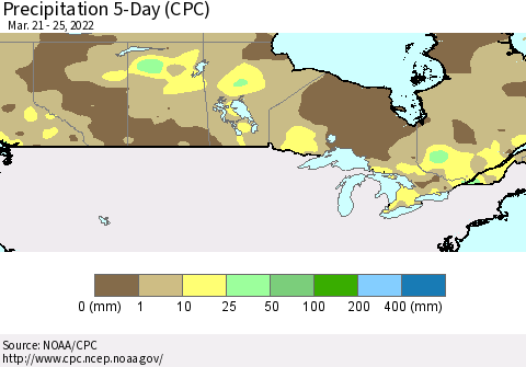 Canada Precipitation 5-Day (CPC) Thematic Map For 3/21/2022 - 3/25/2022