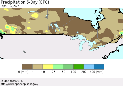 Canada Precipitation 5-Day (CPC) Thematic Map For 4/1/2022 - 4/5/2022
