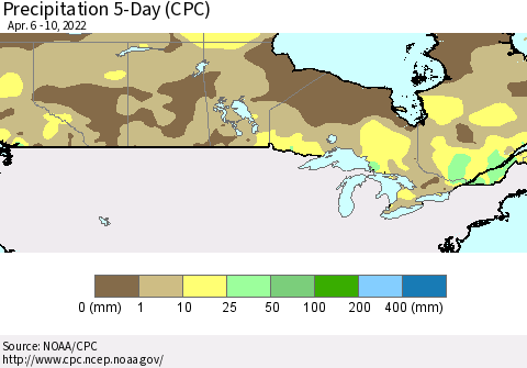 Canada Precipitation 5-Day (CPC) Thematic Map For 4/6/2022 - 4/10/2022