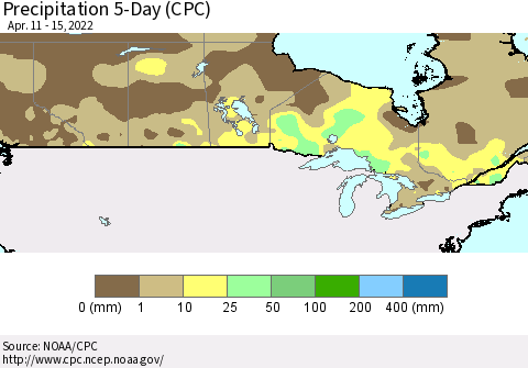 Canada Precipitation 5-Day (CPC) Thematic Map For 4/11/2022 - 4/15/2022