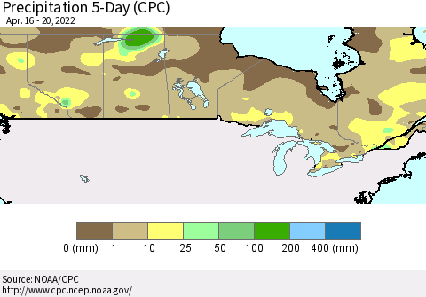 Canada Precipitation 5-Day (CPC) Thematic Map For 4/16/2022 - 4/20/2022